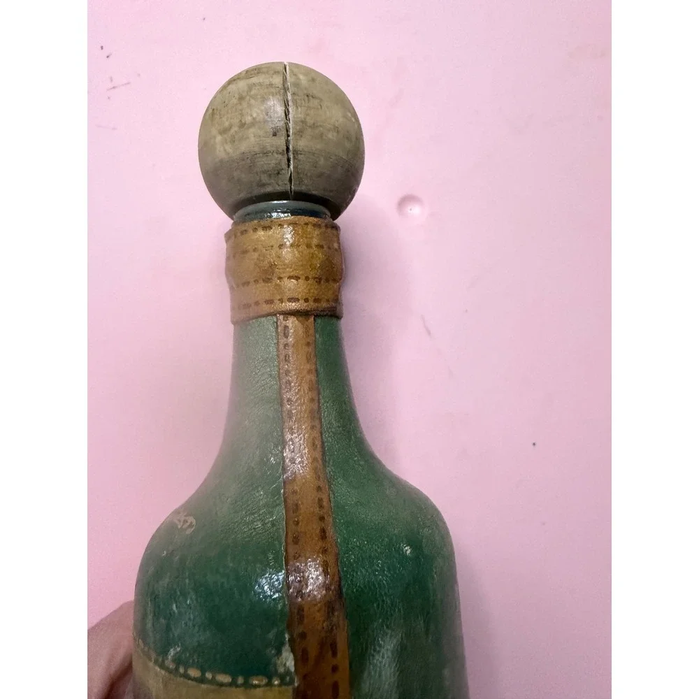 Vintage Leather‎ Wrapped Golf Decanter Glass Bottle Green Golfer Barware Decor